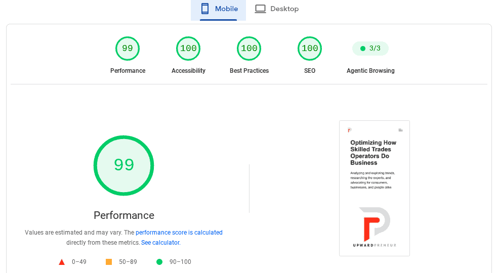 Optimize my business website for Mobile and agentic browsing performance